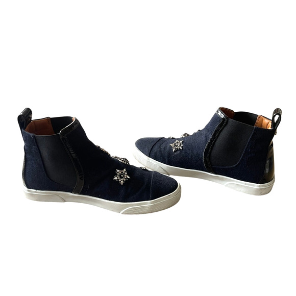 Jimmy Choo 7 Della Rhinestone Crystal Hightop Sneakers Pull On Shoes Gray 37 - Picture 7 of 11